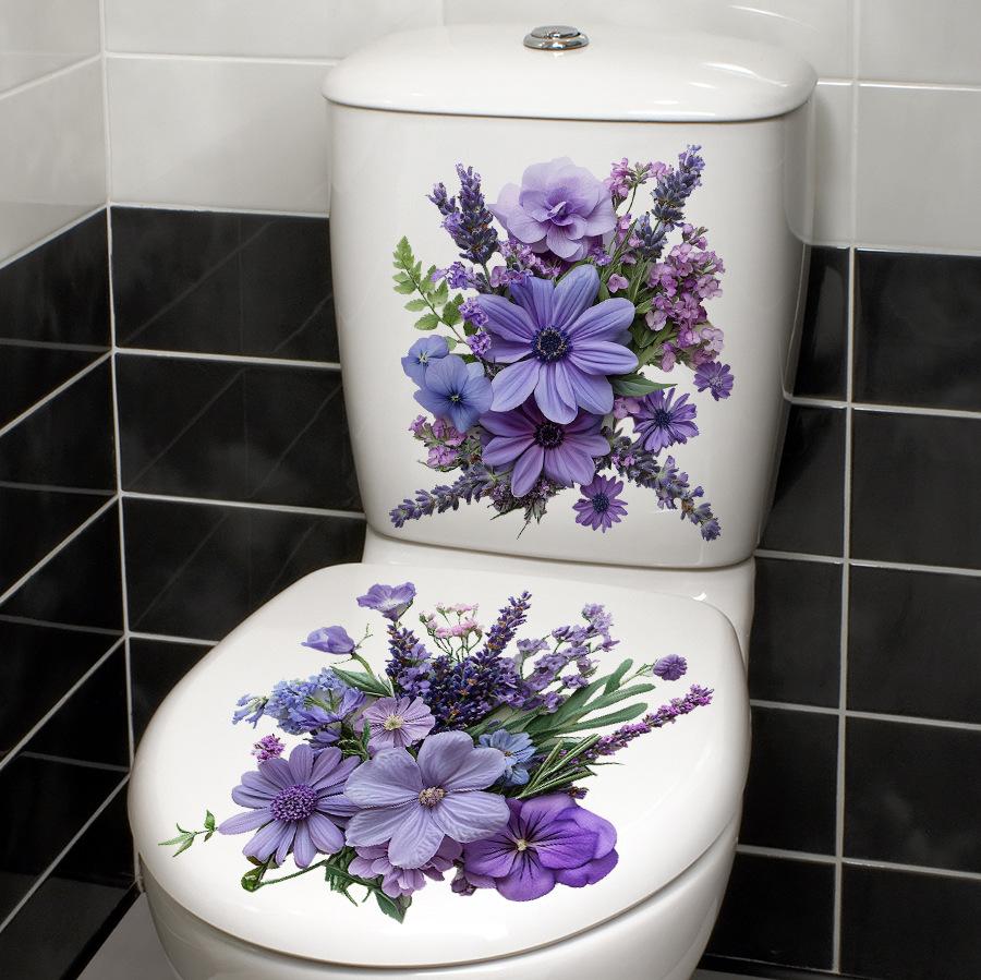 Self-adhesive Waterproof Toilet Stickers Purple Flowers Lavender for Bathroom Home Decor