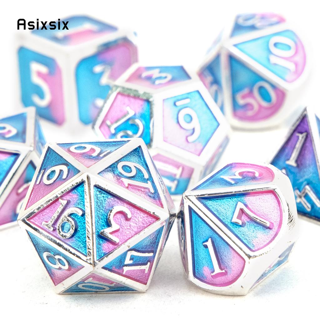 7 Pcs Blue Pink Standard Metal DicePerfect For Rpgs, Board Games, And Card Games.Dice For Games, Dnd Dice Set