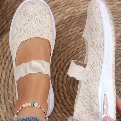 Knit Mesh Slip-On Sneakers for Women, Comfortable Air Cushion Sole Breathable Casual Walking Shoes with Mary Jane Strap