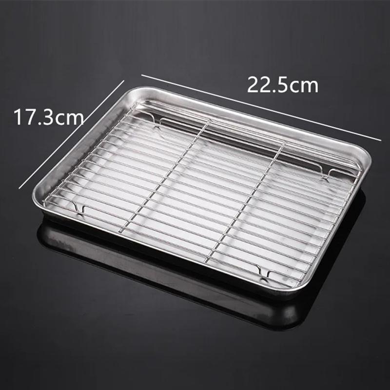 Rectangular Baking Tray with Wire Rack Oil Filter, Stainless Steel Nonstick Cake Baking Grid, Cooling Rack, Kitchen Bakeware