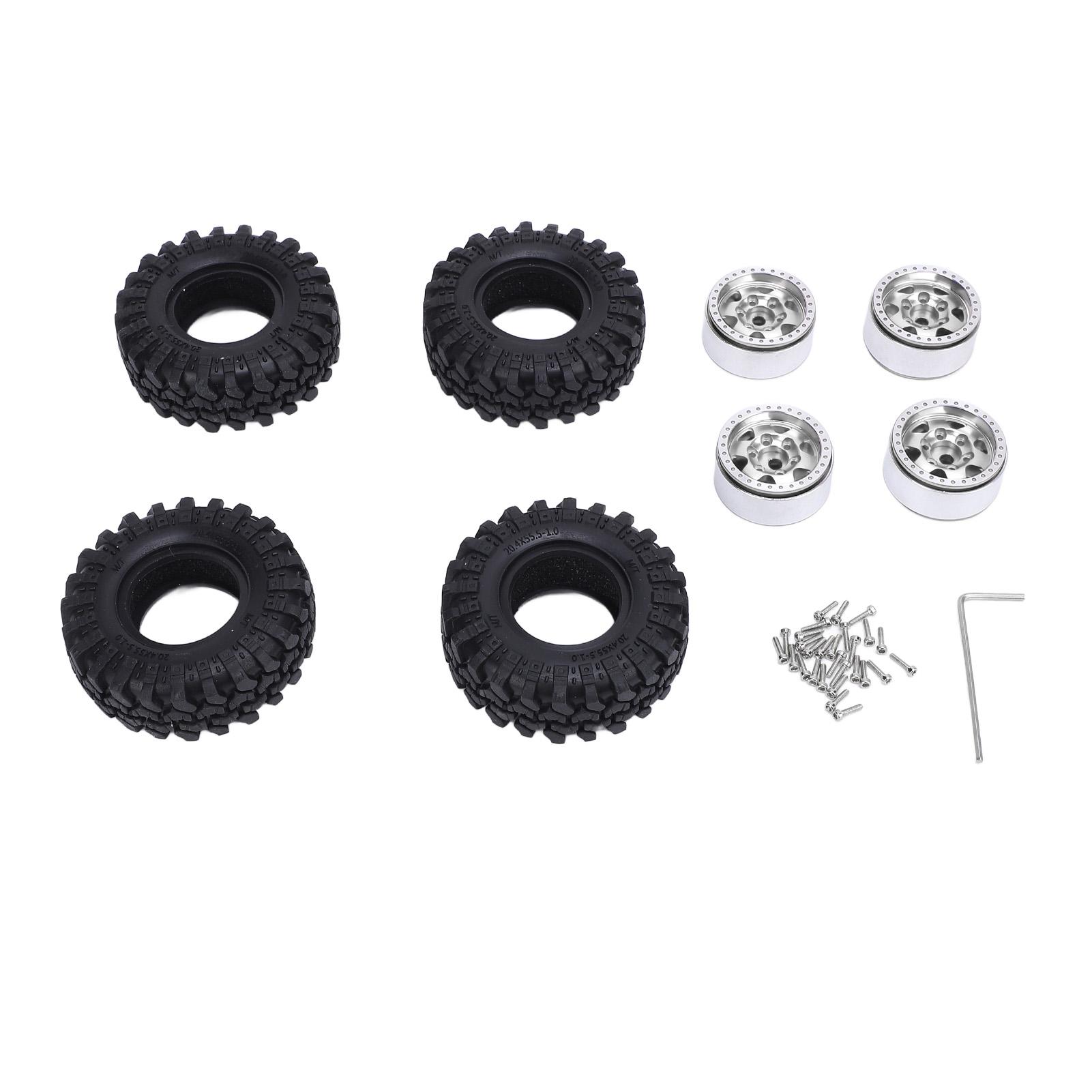 

4PCS 1.0 Oval Wheel Hubs Aluminum Alloy Hub and Rubber Tire Set for 124 Scale Climbing Car Silver чорний