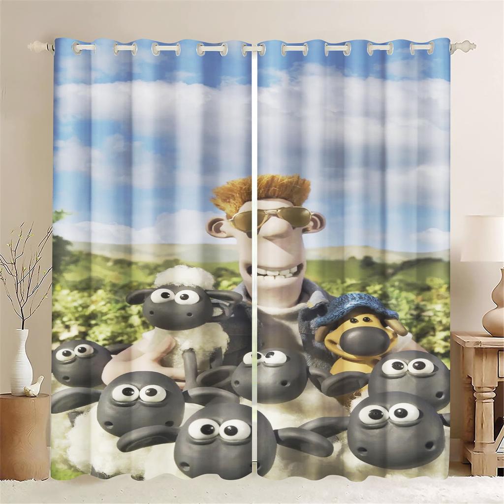 Cartoon Sheep Curtain Home Cute Printing Polyester Curtains Living Room Bedroom Heat Sun Protection Perfect For Sitting