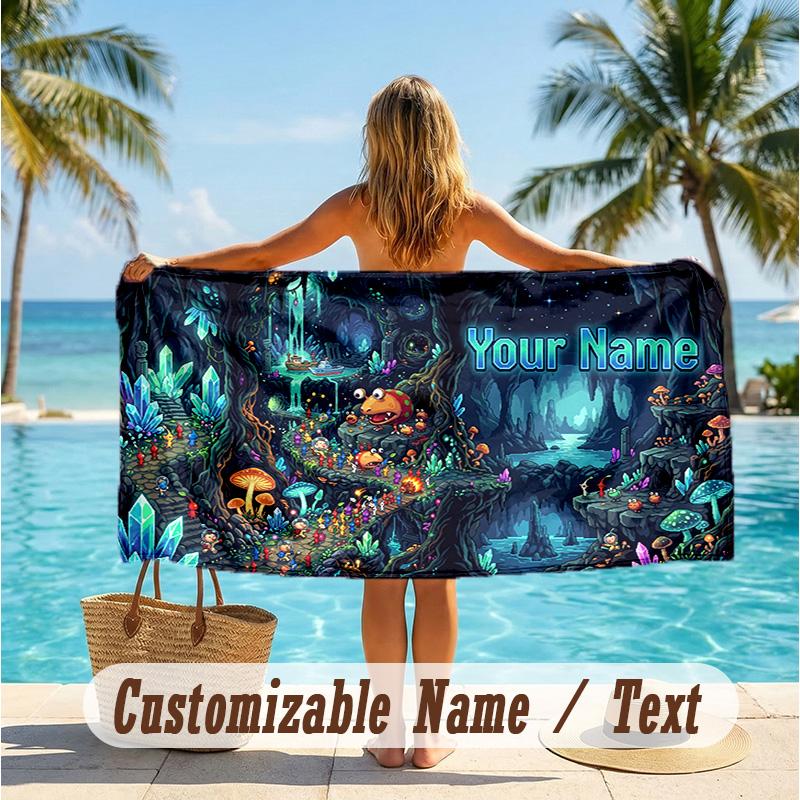 Custom Text Beach Towel, Soft Absorbent Swimming Multi-use TowelPikmin