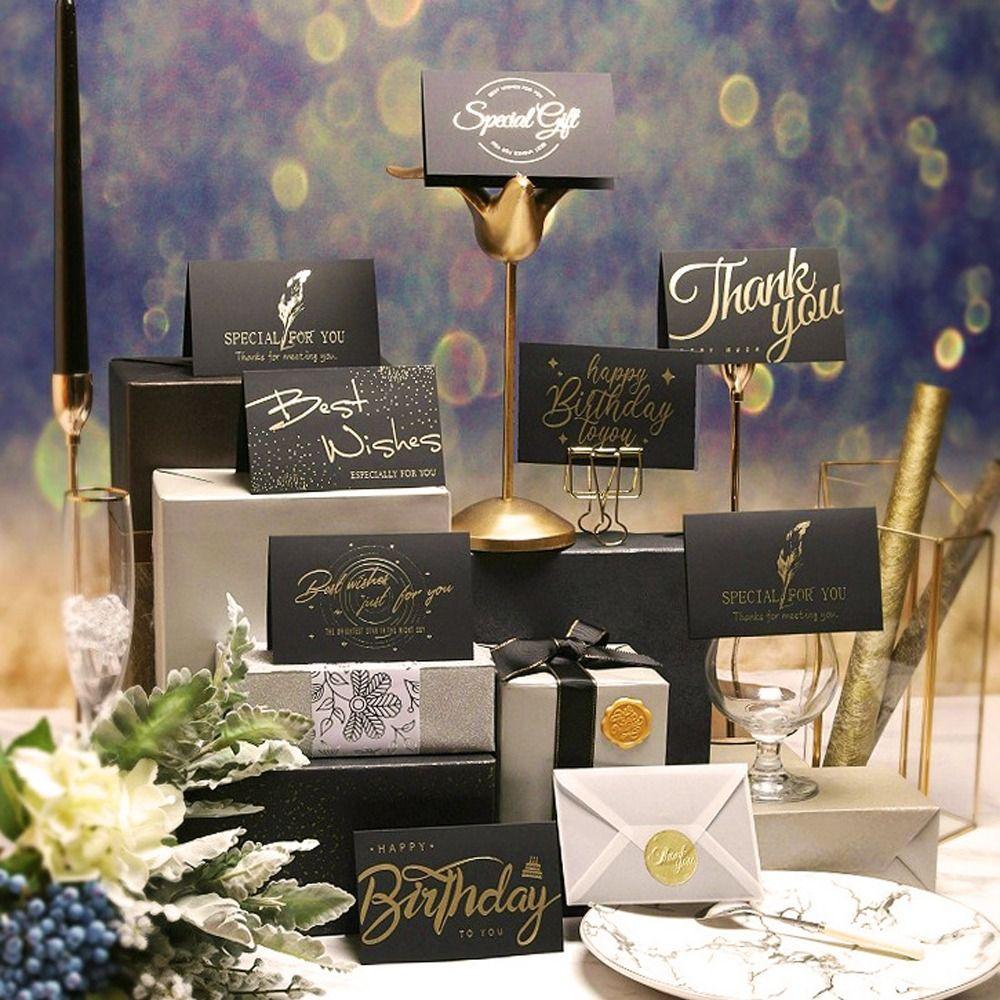 8pcs Universal Birthday Gift Card Bronzing Blessing Card Postcard Wedding Invitation  Wedding