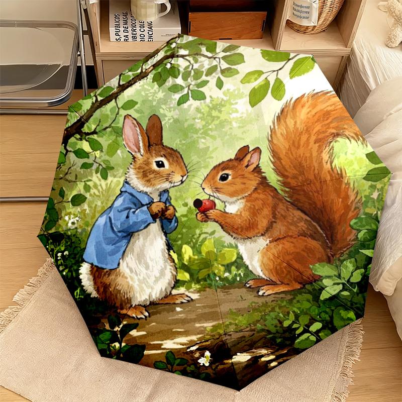 1PC Rabbit Carrots Garden Scene Automatic Umbrella - Suitable Travel Outdoor Portable Umbrella Birthday Gift Daily Essentials
