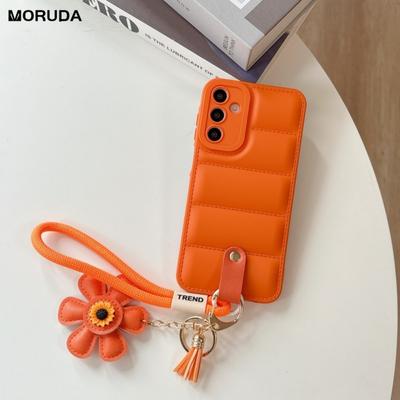 Luxus Daunenjacke Sonnenblume Armband Hülle für Samsung Galaxy S25 S24 Ultra S23 S22 Plus S21 FE A56 A55 A54 A16 A35 A15 Abdeckung