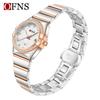 OFNS Women's Luxury Quartz Watch: Diamond-Inlaid Round Dial, Calendar, Waterproof, Luminous, Elegant Design.