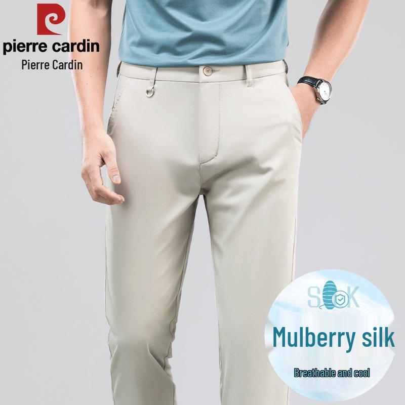 Pierre Cardin Men's Straight-Leg Mulberry Silk Blend Business Casual Pants