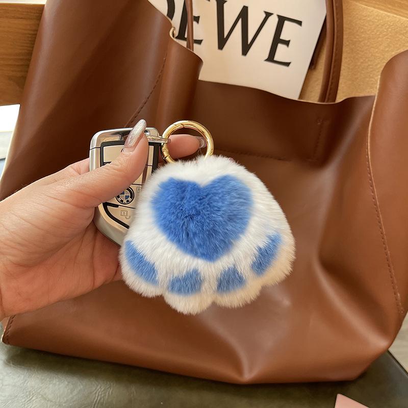 Real Fur Kitten Paw Charm - Plush Rabbit Fur Keychain & Bag Pendant