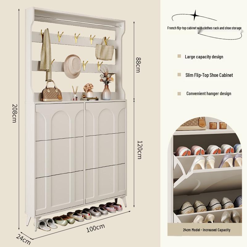 Ultra-Thin Flip-Top Shoe Cabinet & Coat Rack for Entryway Hallway Storage