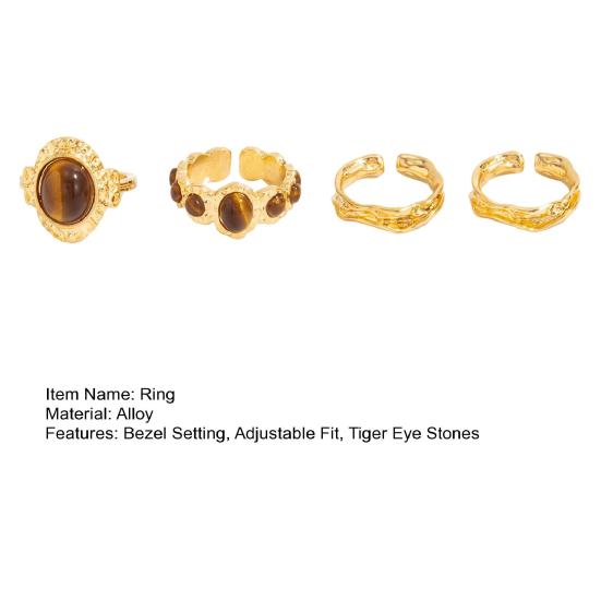 4Pcs/Set Finger Ring Set, Tiger Eye Stone Finger Ring Set, Adjustable Opening Stacking Rings for Women, Jewelry Gift