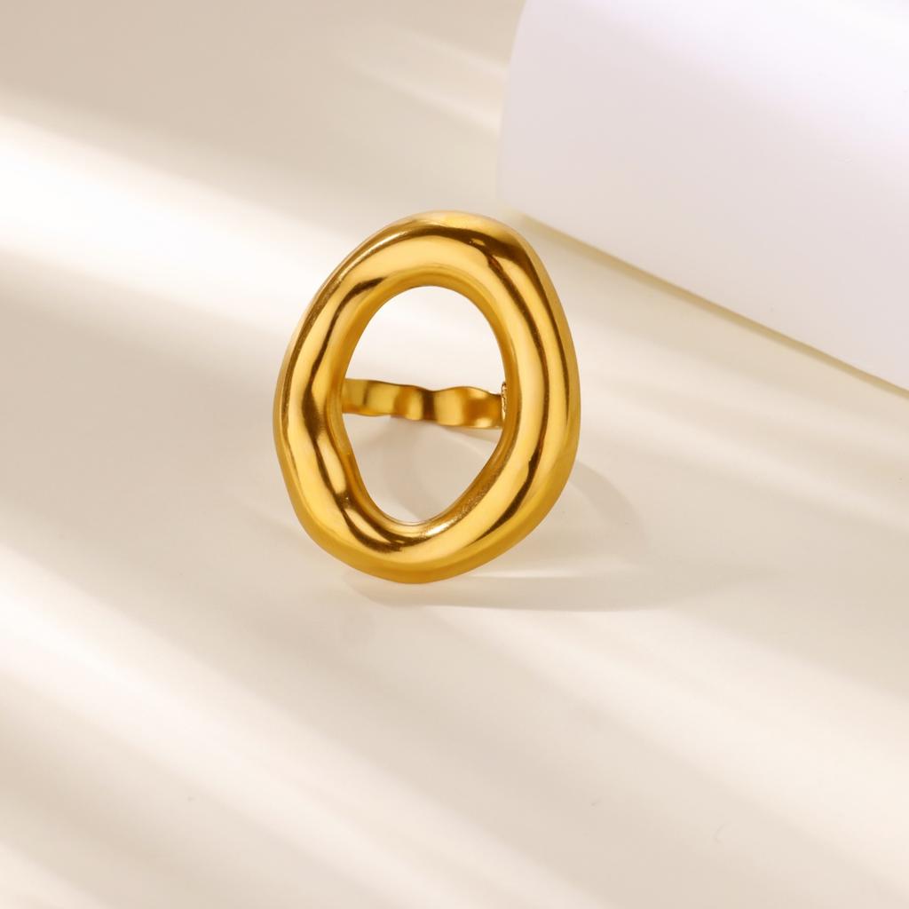 Gold Color Stainless Steel Delicate Flower Rings for Women Fashionable Elegant Versatile Wide Finger Ring Daily Wear Jewelry