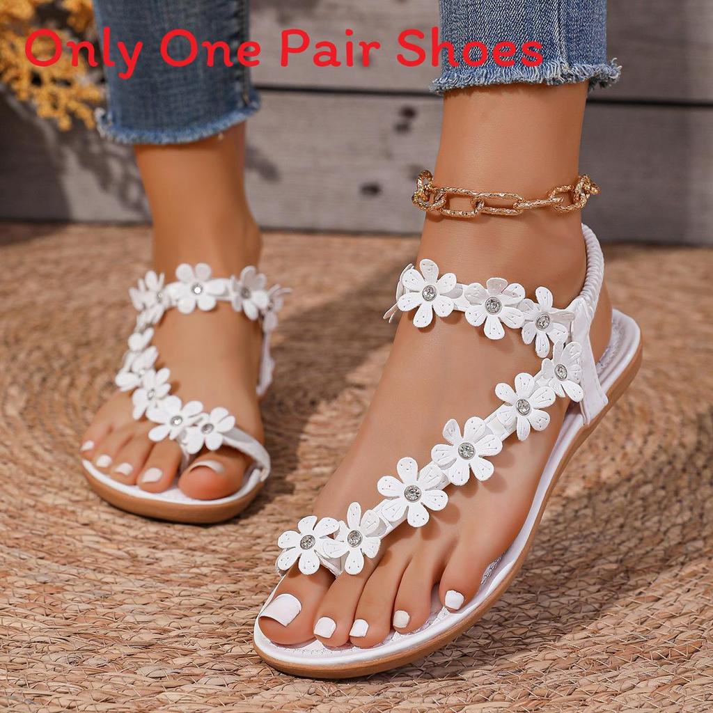 Beach Sandals For Women With Flower Print And Elastic Strap Perfect For Summer Vacation