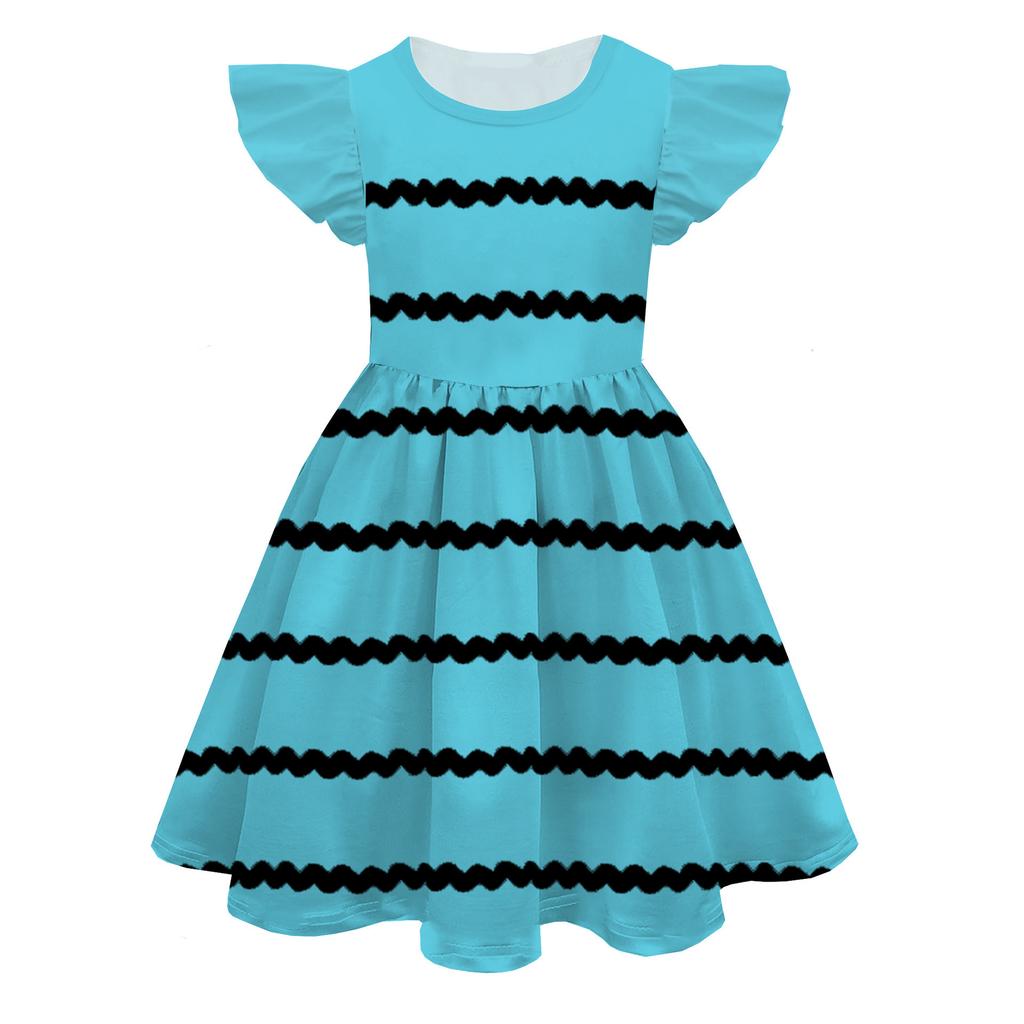 Europäisches und Amerikanisches Feifei-Ärmel Prinzessinnenkleid Farbe Peripherie 3D Digitaldruck Kinder-Milchseidekleid