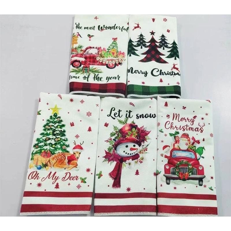 

5pcs Christmas Kitchen Towel Set - Super Absorbent Microfiber Holiday Dish Cloths with Red & Green Plaid,Snowmen,Gingerbread Men