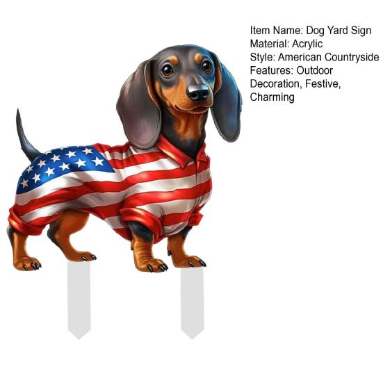 4th of July Decorative Garden Stake Patriotic Sausage Dog Yard Sign Independence Day Lawn Patio Sign for Memorial Day Outdoor Decor