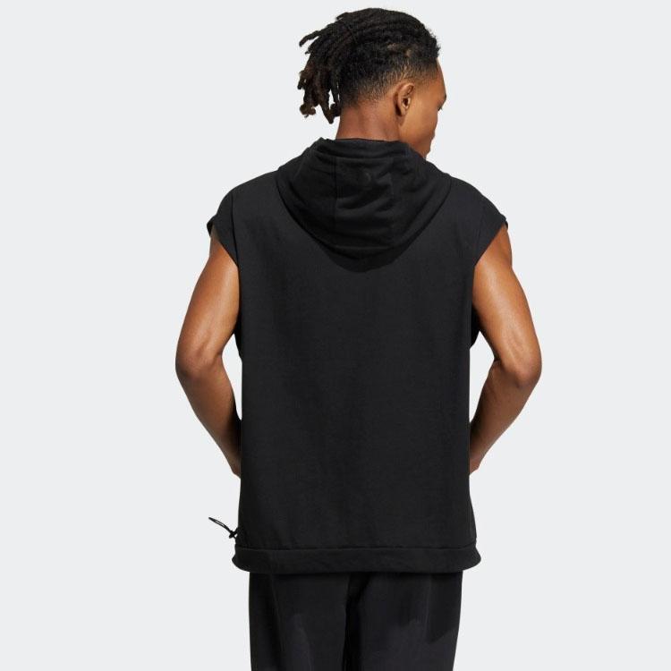 adidas Felpa con cappuccio e zip senza maniche da uomo Top Nero HY4626
