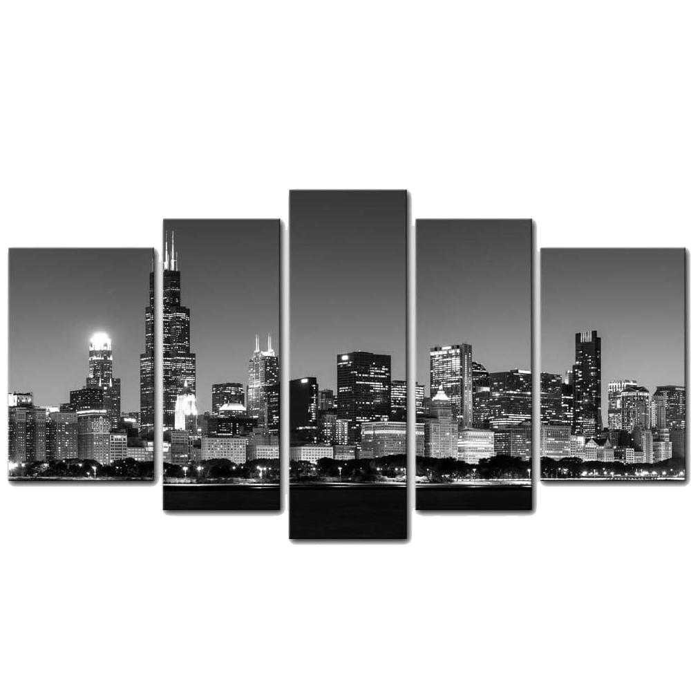 

Настенные художественные картины на холсте, модульные 5 шт., черно-белый город, HD принты, пейзажный плакат, домашний декор для гостиной, без рамки 20x35cm*2 20x45cm*2 20x55cm*1