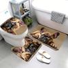 French Bulldog Pattern Bathroom Floor Mat Set 3pcs Non-Slip Absorbent Toilet Lid Cover and U-Shaped Rug