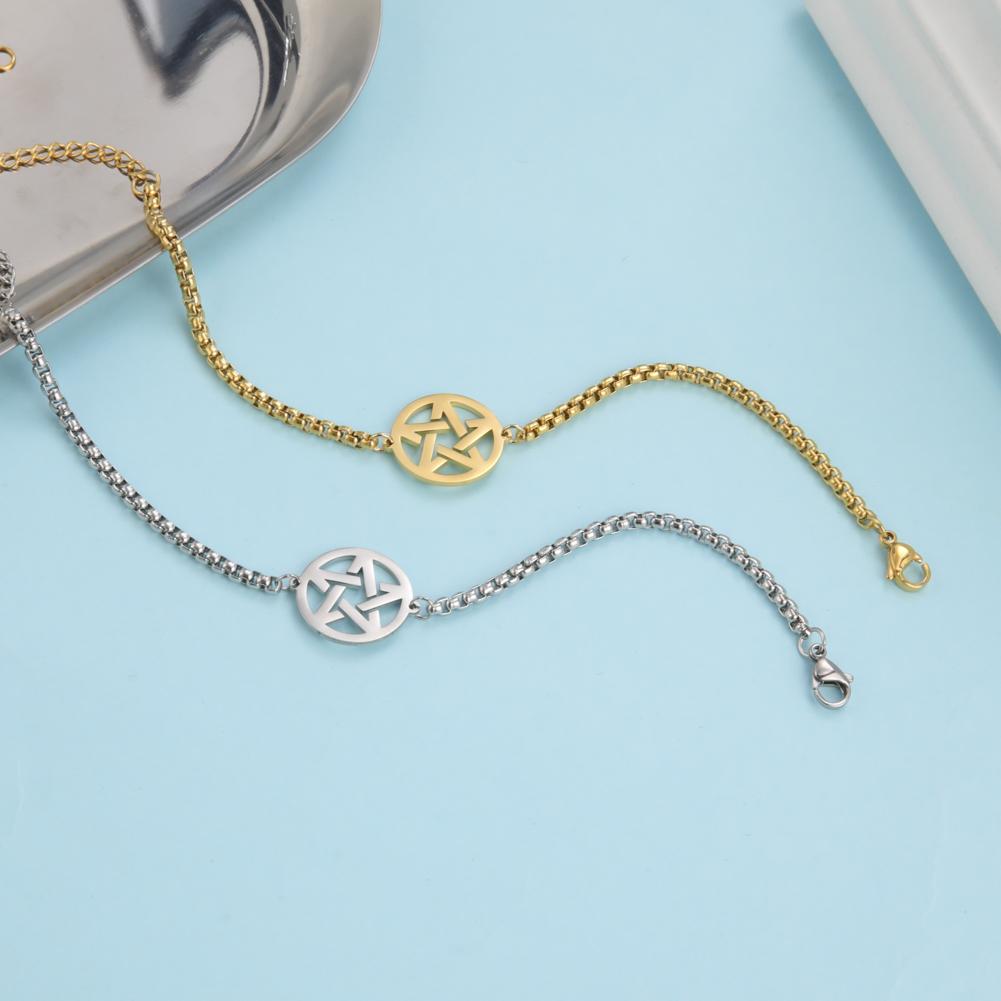 Pentacle Couple Bracelet on Hand for Women Men Stainless Steel Star Pentagram Jewelry Gold Box Chain Bracelets Gift