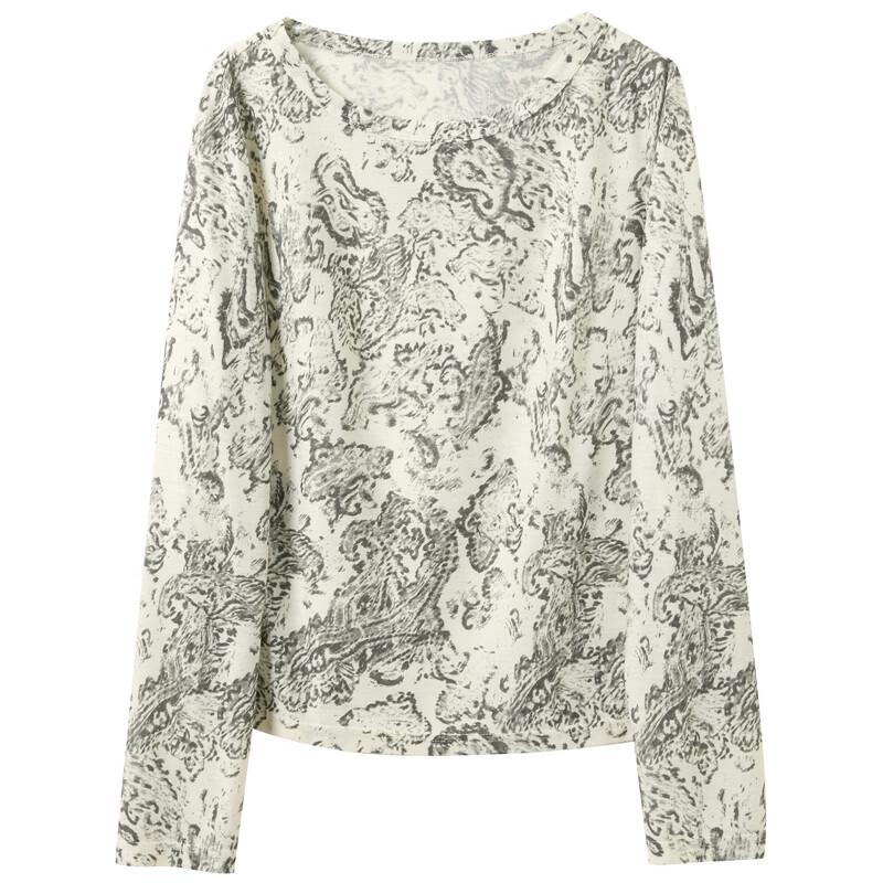 SanCai Women's Abstract Print Long Sleeve Round Neck T-Shirt