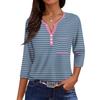 Ladies Casual Fashion V-neck Loose Versatile Striped Print Three-quarter Sleeves