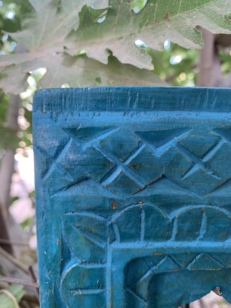 Handcrafted Wooden Wall Frame – Distressed Turquoise Jharokha – Indian Heritage Decor – Vintage Style Wall Hanging