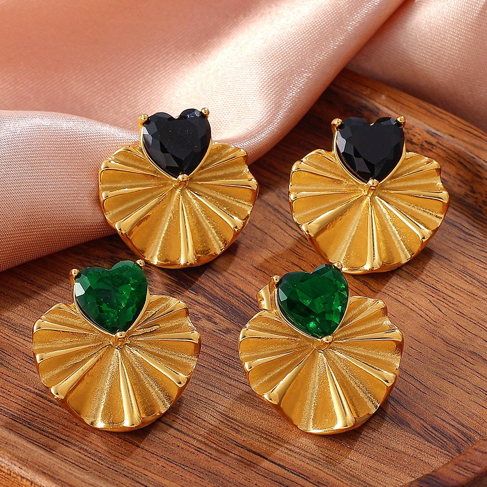 French Retro Love Color Diamond Stud Earrings Stainless Steel Gold-Plated Personalized Multi-Style Stud Earrings Women