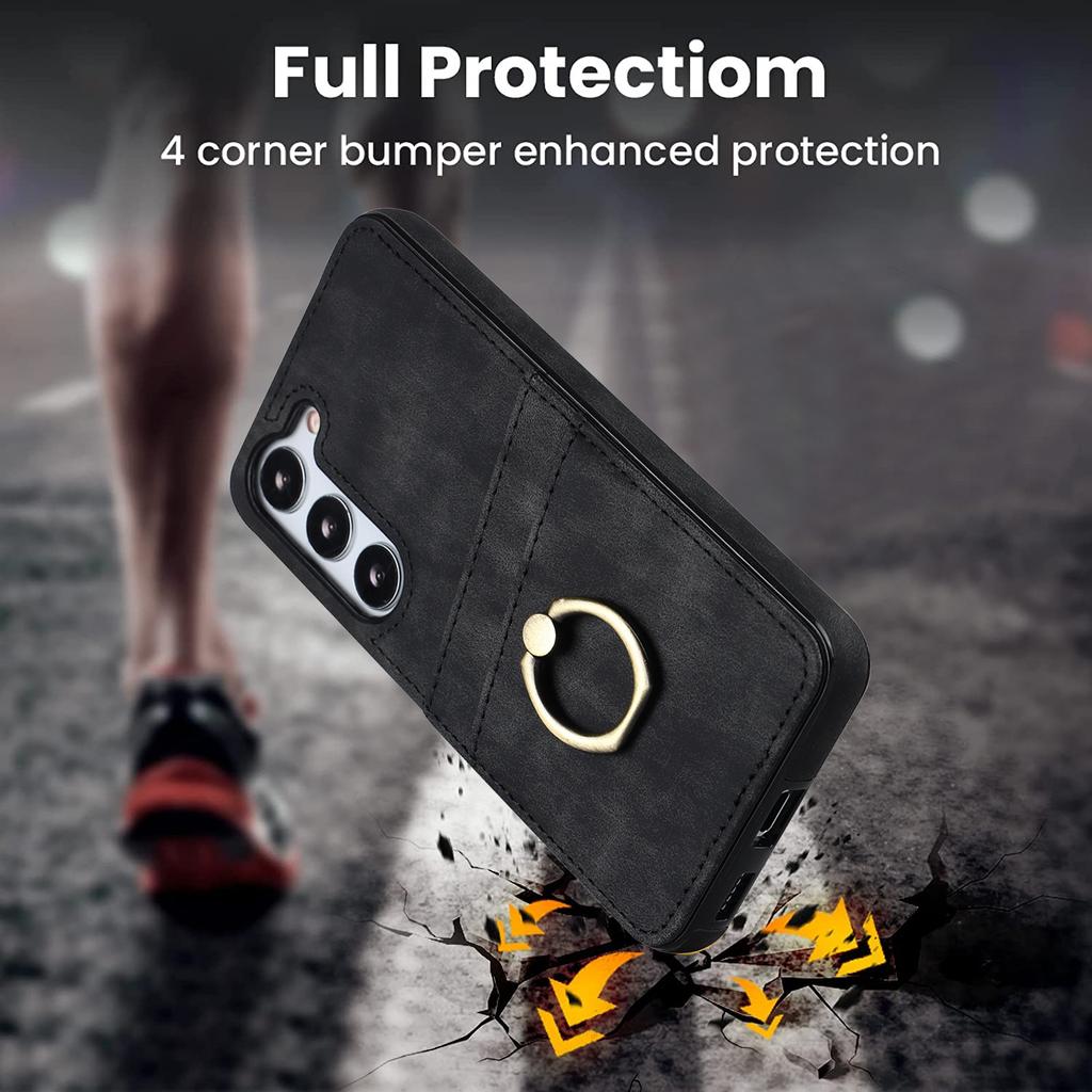 For Samsung Galaxy S24 Case PU Leather Coated TPU Retro Card Slots Phone Cover