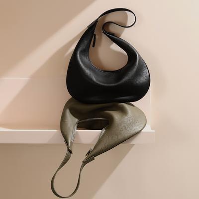 New First-layer Cowhide Croissant Bag, Simple Style and Fashionable Commuter Underarm Bag, Lychee Pattern Leather Portable Shoulder Bag for Women