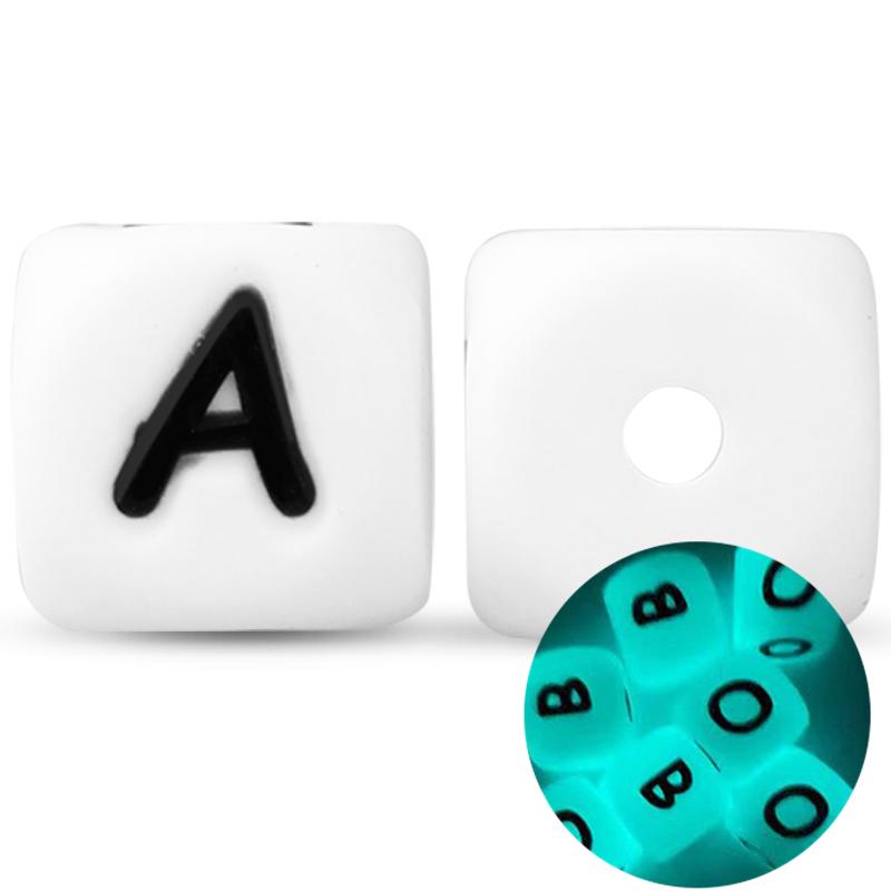 50Pcs 12mm Glow In the Dark English Alphabet Letter Beads Luminous Silicone Letters Beads for Baby Teething Chew Toy Shower Gift