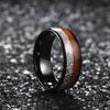 Fashion 8mm Black Stainless Steel Arrow Rings For Men Inlay Meteorite Hawaiian Koa Wood Rings Men Wedding Band Jewelry