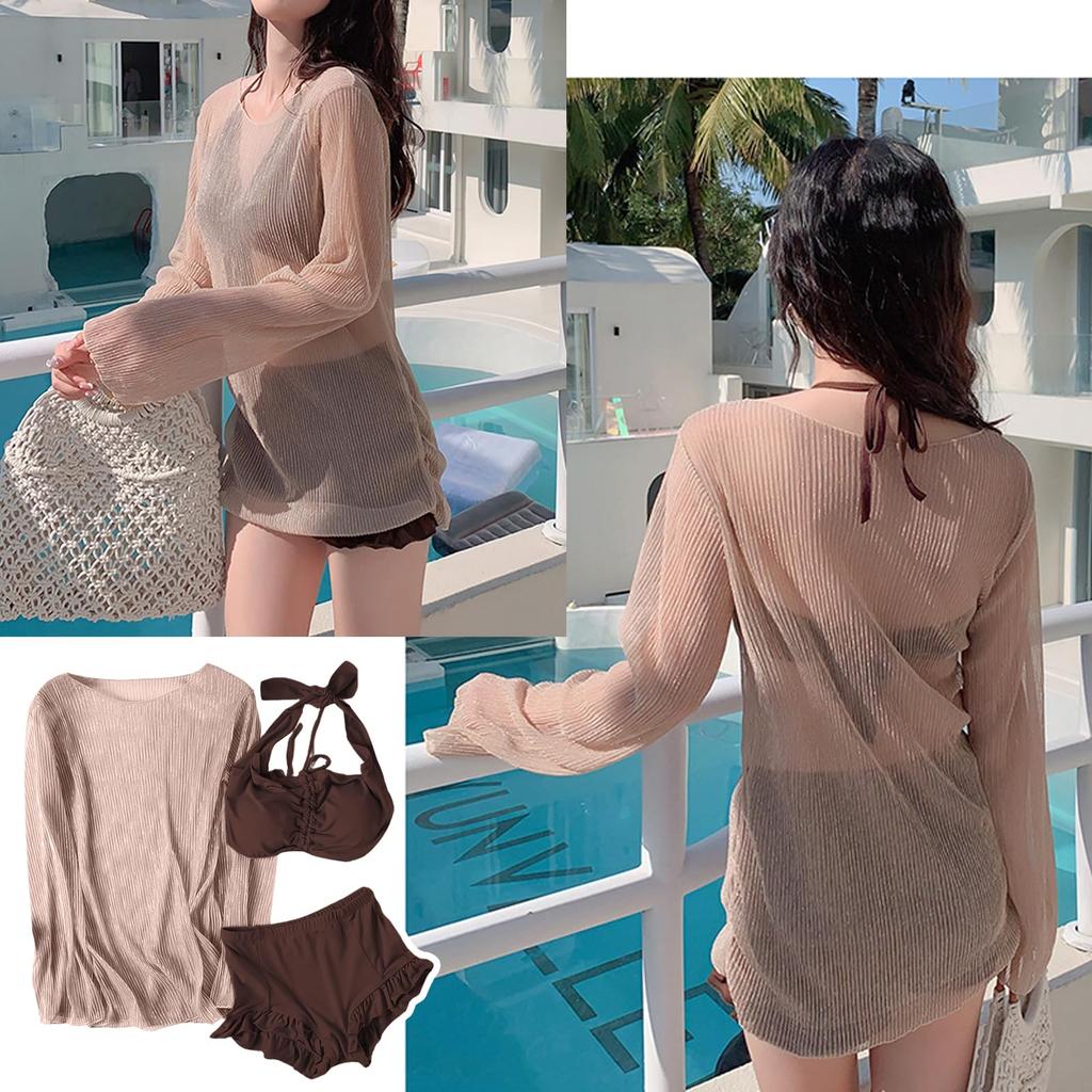 SeiunAn Bikini Swimsuit with Separate Tankini and Rash Sheer UV Sun Perfect for the Beach or Pool Women's 3-Piece Shorts, Guard, Cover-Up, Wireless,