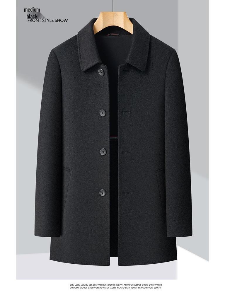 Brand Men's Double-Faced Wool Overcoat - Autumn/Winter 2025, No-Iron Lapel, Business Casual for Middle-Aged Dads