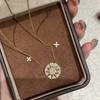 Luxury Vintage Star Compass Necklace Sparkling Full Diamond Fish Scale Layered Cross Tassel Collarbone Chain for Women