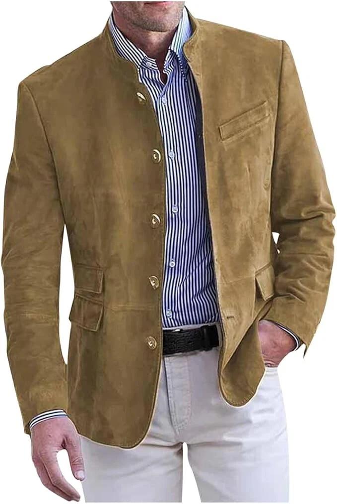 Formal Stylish Soft New Men Blazer Suede Brown Handmade Genuine Leather Lambskin