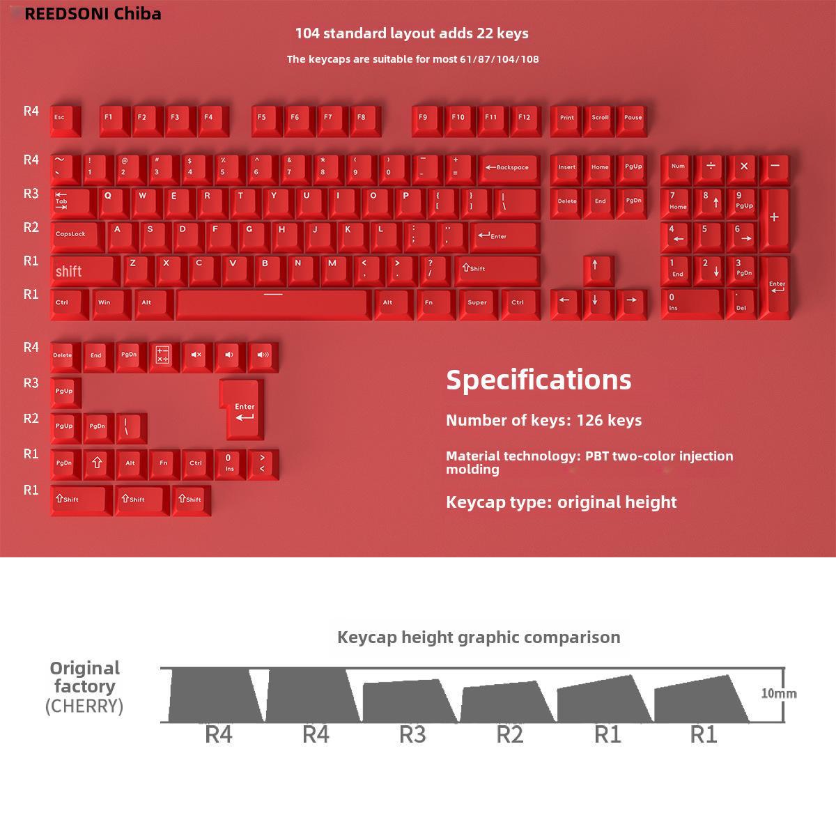 

126-клавішні подвійні кольорові PBT-клавіатури для механічних клавіатур Original height-PBT-two colors червоний/білий