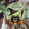 2D Flat, 1pc Happy Halloween Witch Metal Sign, Round Aluminum Decor with Spooky Cauldron, Bats and Jack-O'-Lantern- Vintage Art for Yard, Office