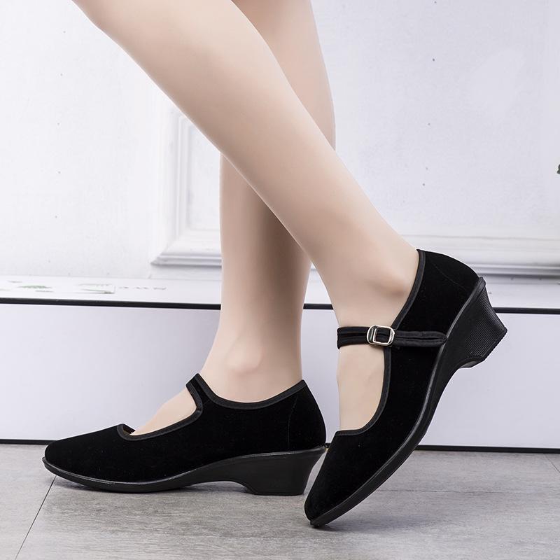 Scarpe Estive da Donna in Tessuto Traspirante con Tacco Basso Stile Vecchio Pechino, Suola Morbida Antiscivolo Nere Scarpe da Ballo & da Lavoro
