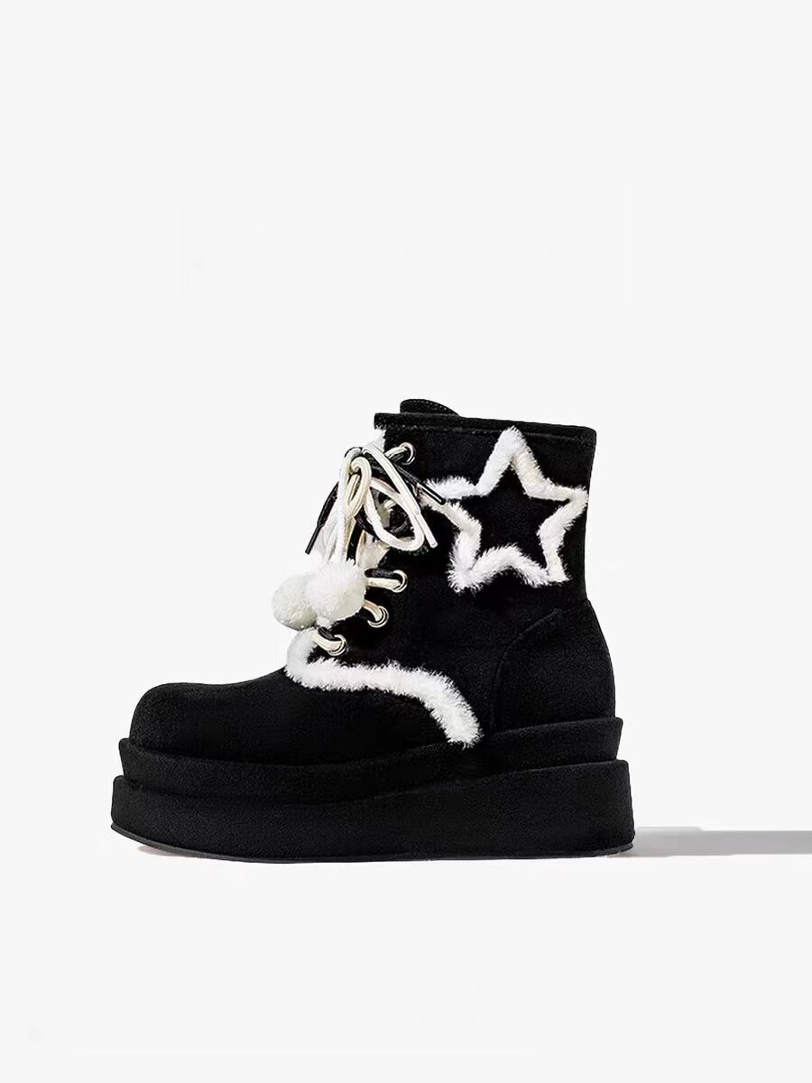 

женские зимние ботинки на толстой подошве 2025 новая ретро нескользящие короткие ботинки Мартин с напуском и утолщенные теплые хлопковые ботинки 40 чёрный