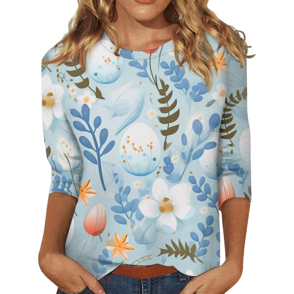 Damen Osterhasen T-Shirt Mode Langarm Rundhals Normales Oberteil Feiertagswochenende Print Floral Rot Frühling Herbst Outfit