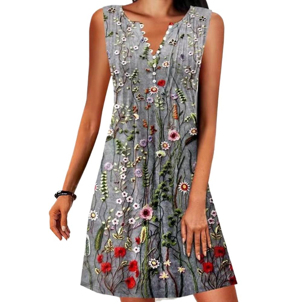 

HNXC Женские модные летние повседневные платья без рукавов с v-образным вырезом и цветочным принтом XXXXXL серый