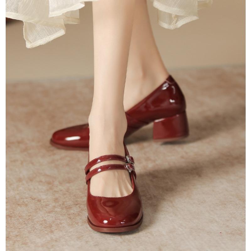 Spring Thick Heel Women Mary Jane Shoes Shallow Ladies Casual Butterfly-knot Shoes Eelgant Dress Leather Shoes