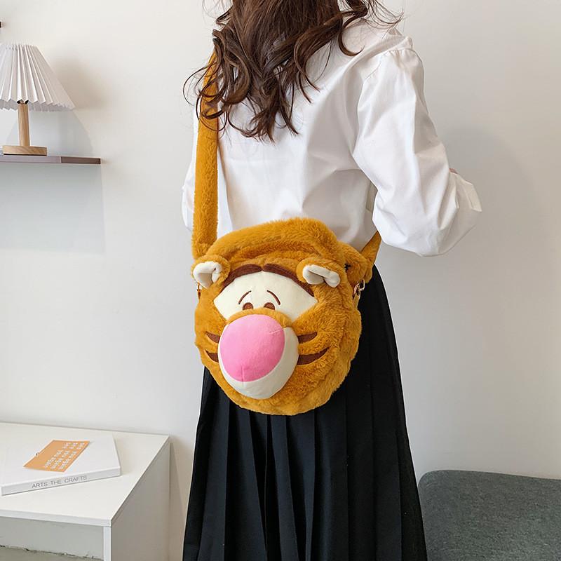 Loopy Hello Kitty Stitch Cartoon Plush Soft Round Bag With Zipper Closure For Daily Use Style F