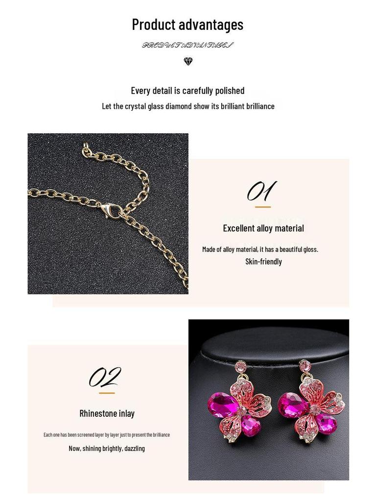 Exaggerated Luxury Necklace & Earrings Set: Colorful Floral Design for Bridal Gowns