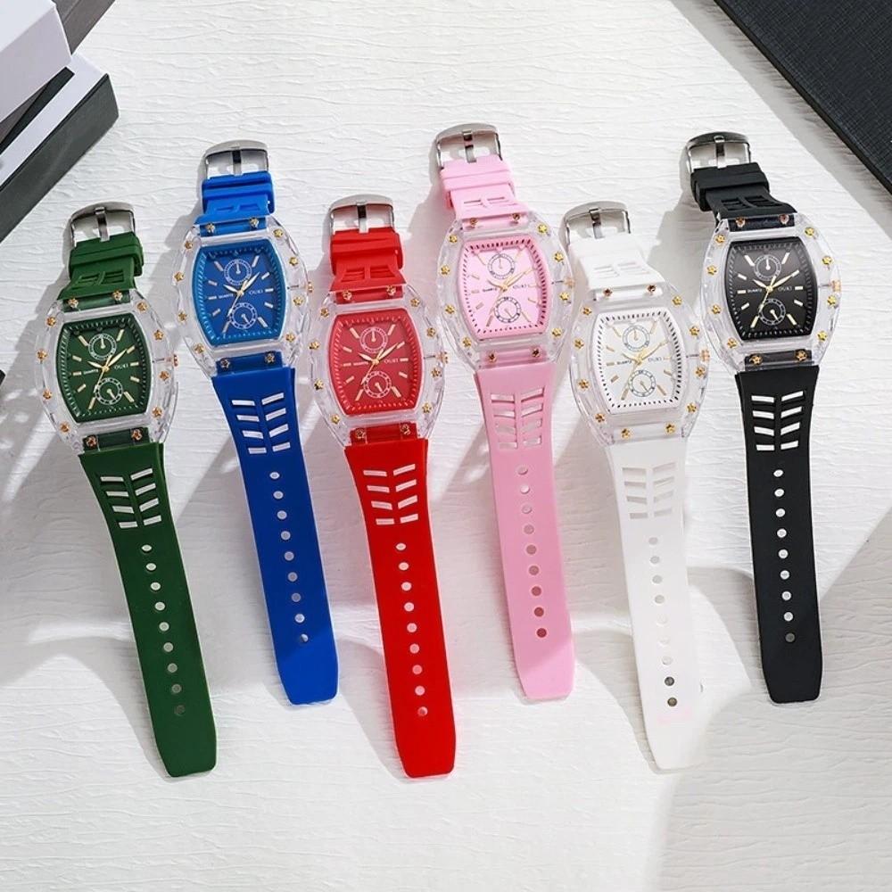 Tonneau Case Women Quartz Watch Silicone Strap Casual Daily Watch Analog Sport Watch Men Women
