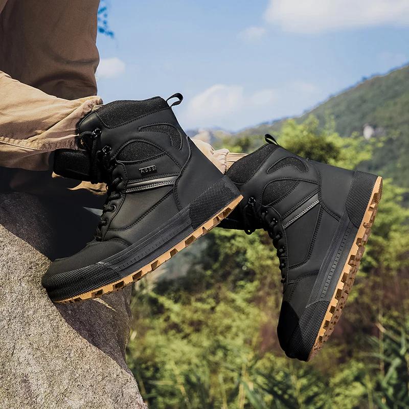 Mountaineering Hiking Desert Waterproof Work Safety Shoes Ankle Boots 2026 New Men's Outdoor Boots Lace-Up Men's Motocross Boots