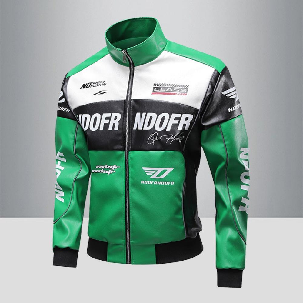 

Американская кожаная куртка мужская весна и осень новая трендовая марка хулиганский красивый высококлассный повседневный воротник-стойка машина прилив XXXL зелёный