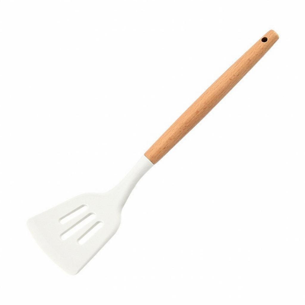 Silicone Turner with Beech Wood Handle Heat-Resistant Utensil Non-Scratch