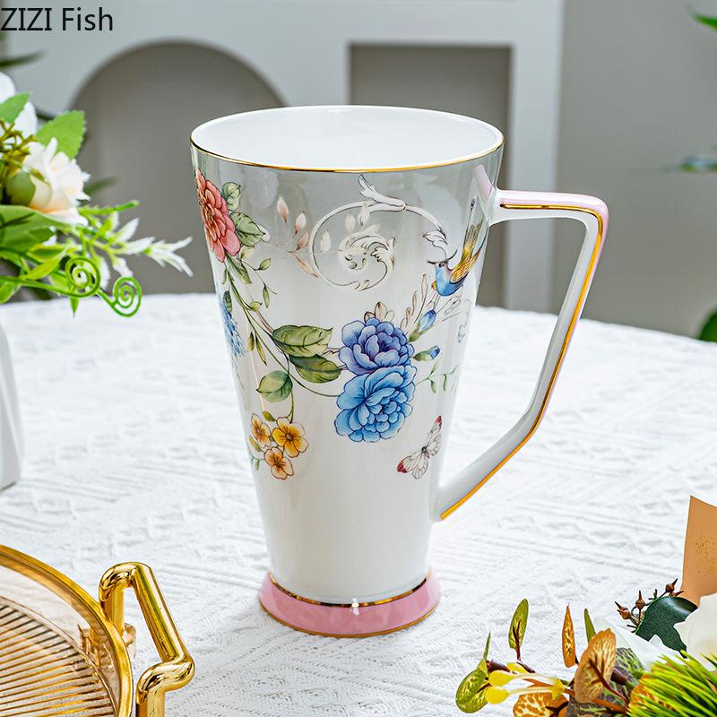 BRPeony Kwiat Ceramiczny Kubek Spodek Retro Popołudniowa Herbata Filiżanka do Kawy Zestawy Spodków Zestaw Kubków dla Pary Domowe Kreatywne Naczynia do Picia Kubki Domowy PrezentEY